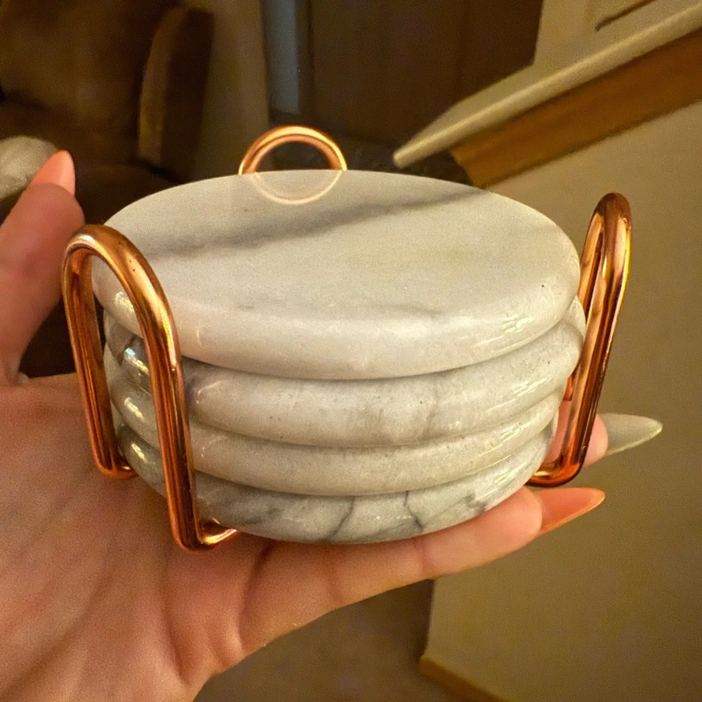 Marble Coasters with Copper Holder set of 4 with copper holding case